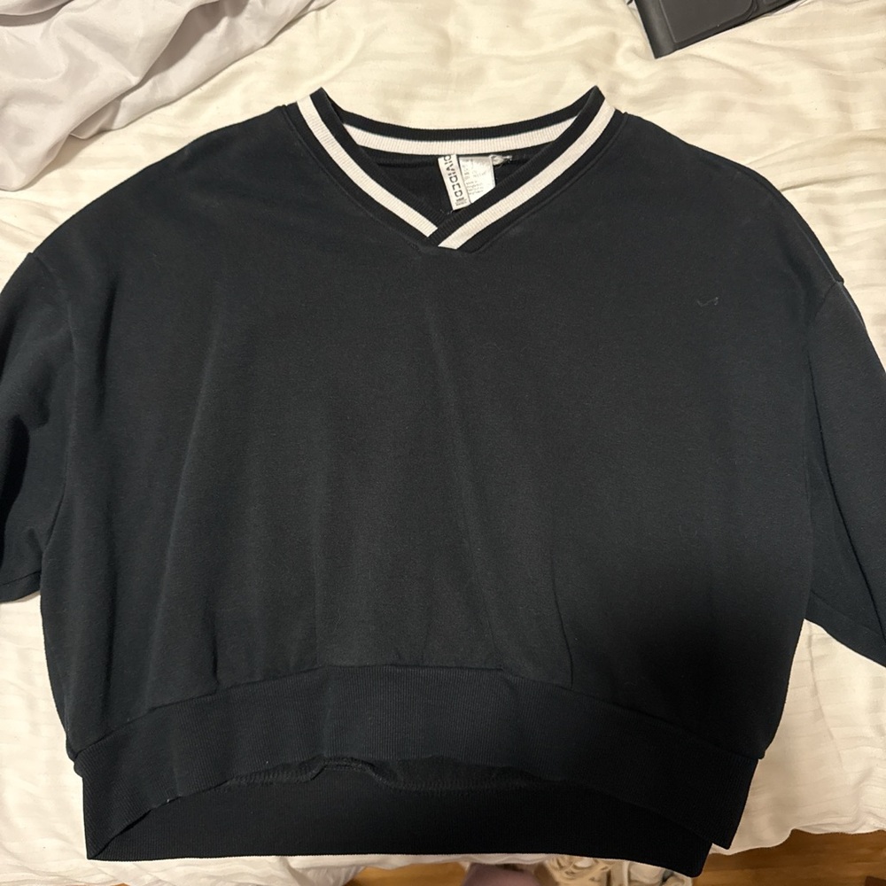 H&M Black Top with White Striped Collar